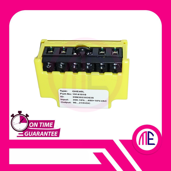 GHE40L (19141012) Input = 200-10% 480+10%VAC Output = 90-215VDC Brake Rectifier Module